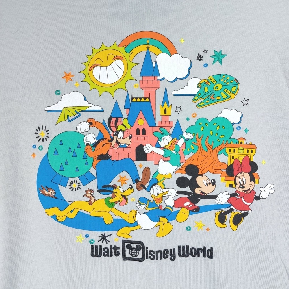 Disney Parks Play In The Park T-Shirt Gray Adult L Mickey Minnie Goofy Donald - Picture 3 of 7